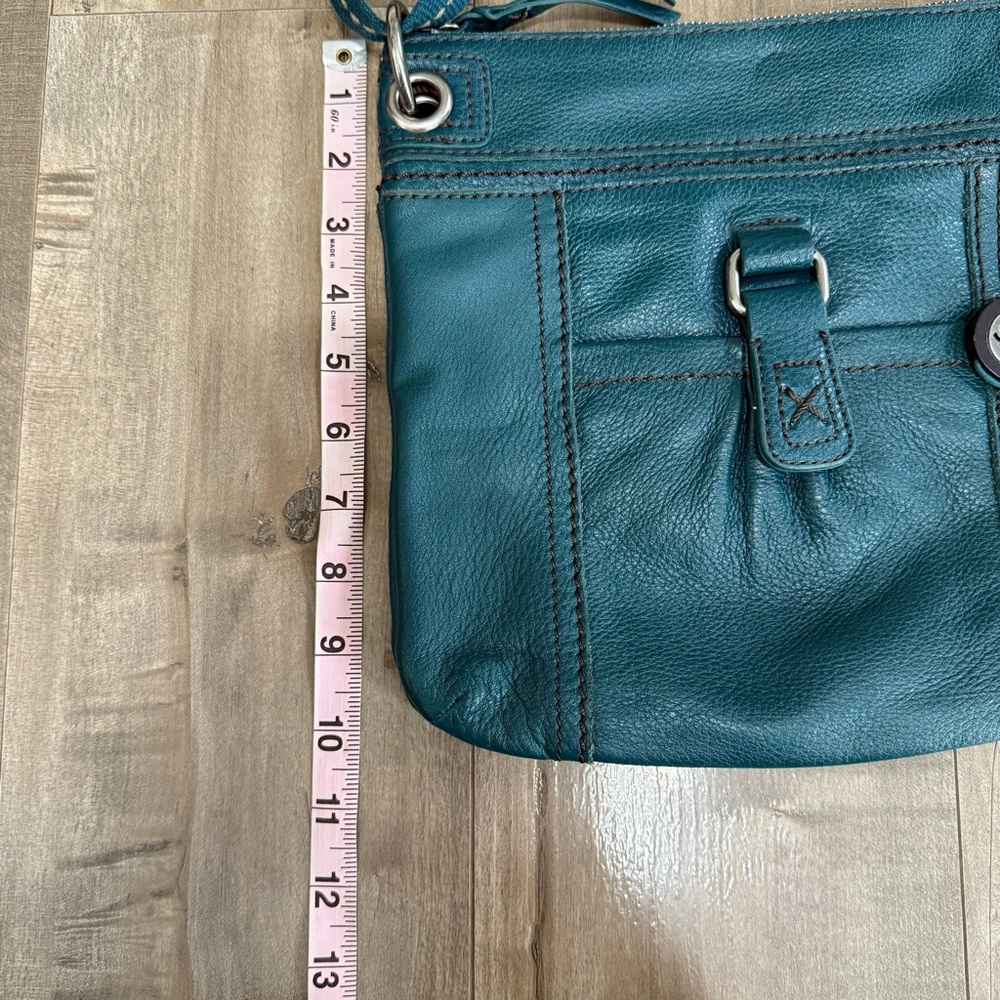 The SAK Vintage Crossbody Purse Bag Leather Turquoise Blue Fabric Strap - Picture 15 of 16